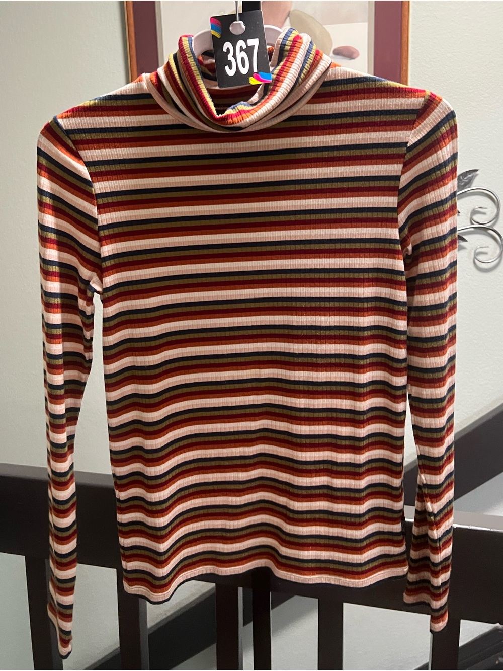 Buffalo David Bitton Striped Turtleneck Red, Black, Cream, Green Medium #367